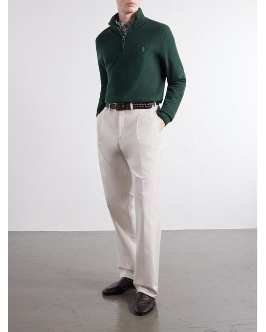 Polo Ralph Lauren Green Logo-Embroidered Cotton-Piqué Half-Zip Sweater for men