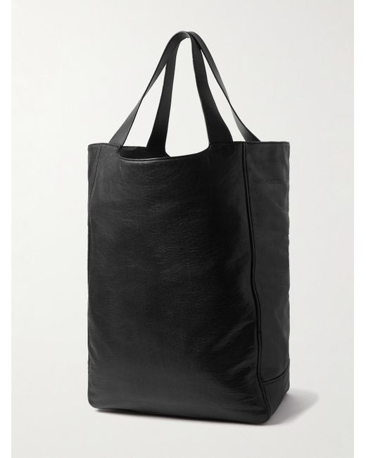 Saint Laurent Black Logo-print Full-grain Leather Tote Bag for men