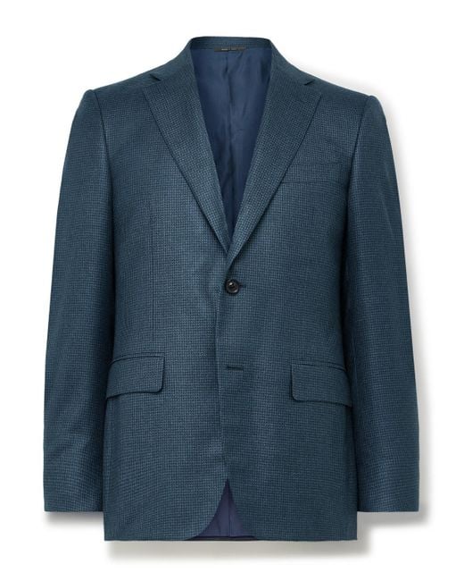 Canali Blue Puppytooth Silk And Cashmere-Blend Blazer for men