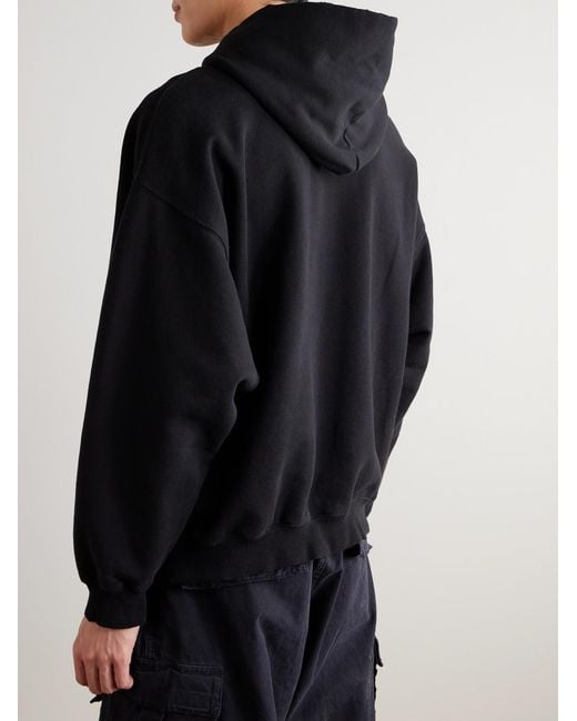 Balenciaga Blue Paris Thunderstorm Distressed Logo-Print Cotton-Jersey Hoodie for men