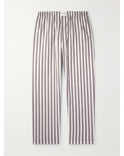 Calvin Klein White Straight-leg Striped Cotton-blend Poplin Pyjama Trousers for men