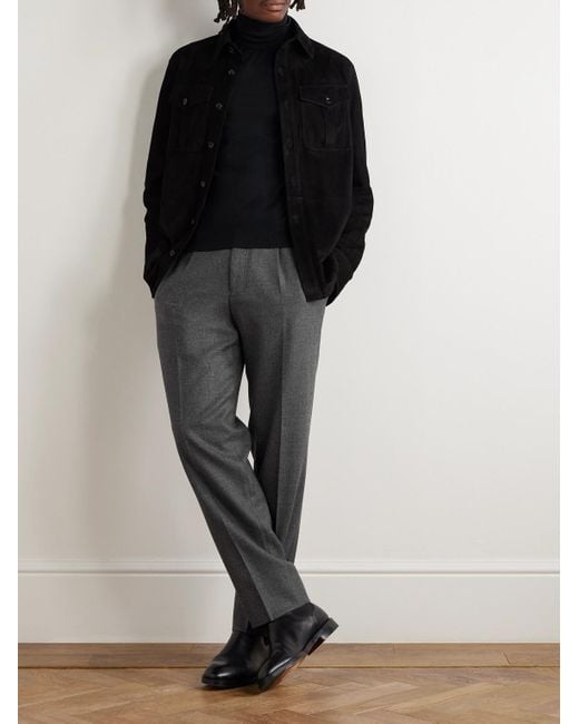 Zegna Gray Tapered Pleated Wool Trousers for men