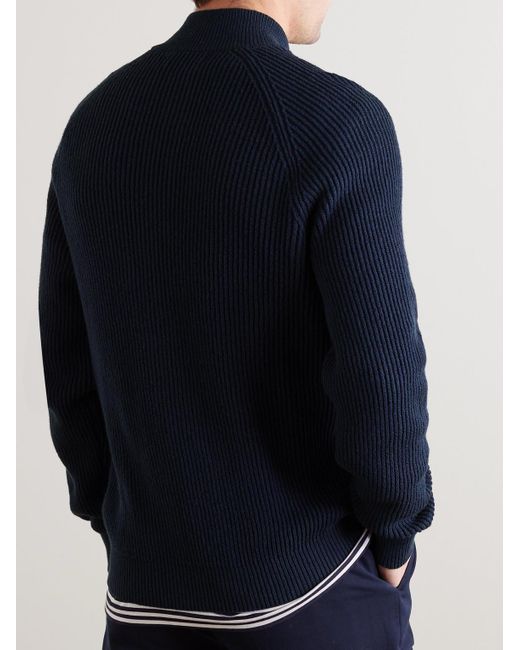 Brunello Cucinelli Blue Ribbed-knit Cotton Zip-up Sweater for men