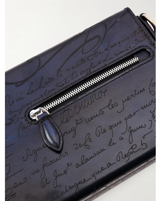 Berluti Blue Jour De Poche Scritto Venezia Leather Messenger Bag for men