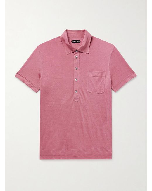 Tom Ford Pink Slim-Fit Silk And Linen-Blend Polo Shirt for men