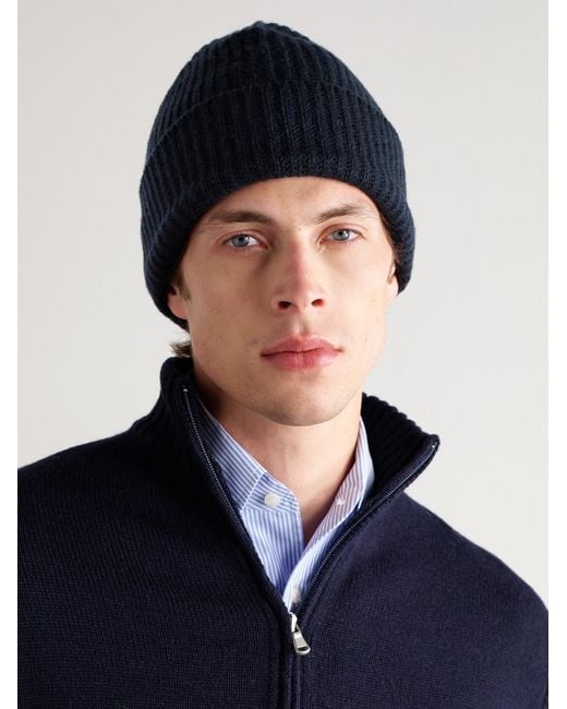 NN07 Blue Sailor 6650 Ribbed Wool-Blend Beanie for men