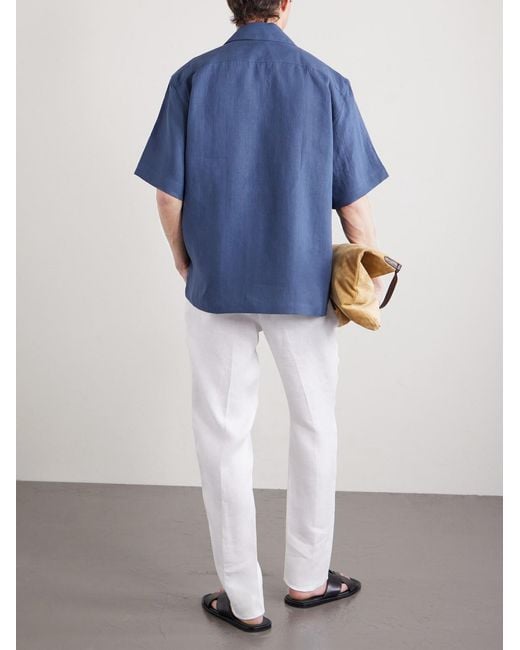 Lardini White Tapered Linen Drawstring Trousers for men