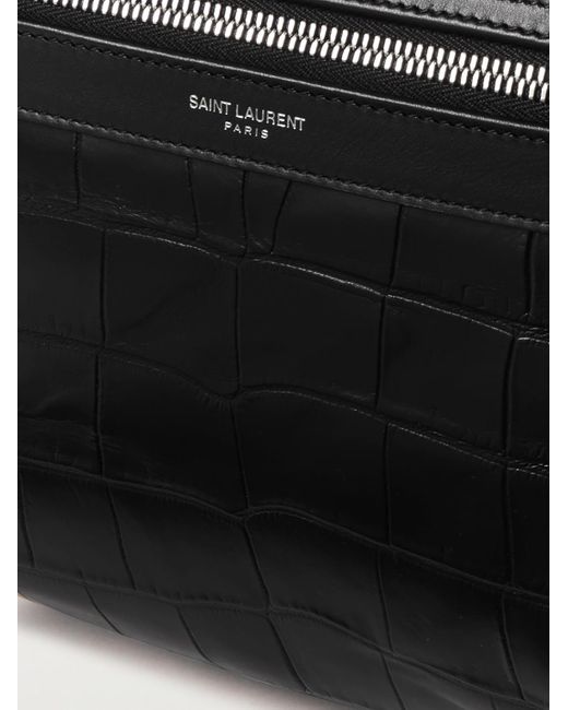 Saint Laurent Black City Croc-Effect Glossed-Leather Backpack for men