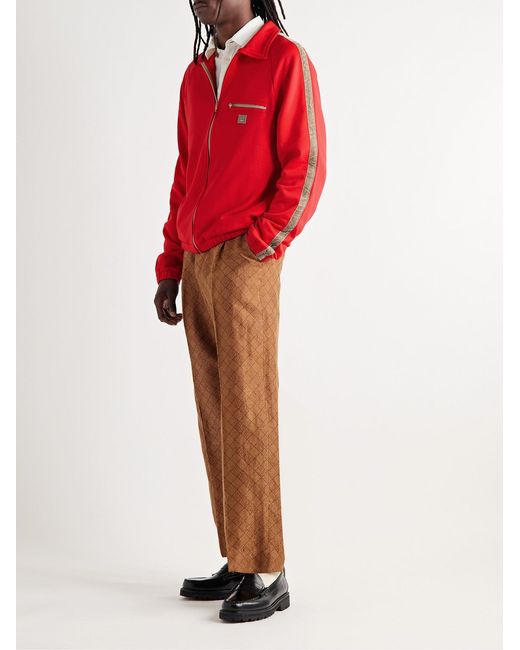 Acne Red Fremont Velvet-Trimmed Cotton-Blend Jersey Zip-Up Sweatshirt for men