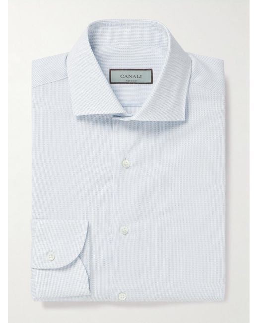 Canali Blue Cutaway-collar Lyocell-blend Jacquard Shirt for men