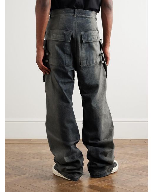 Rick Owens Gray Stefan Wide-Leg Distressed Denim Cargo Trousers for men