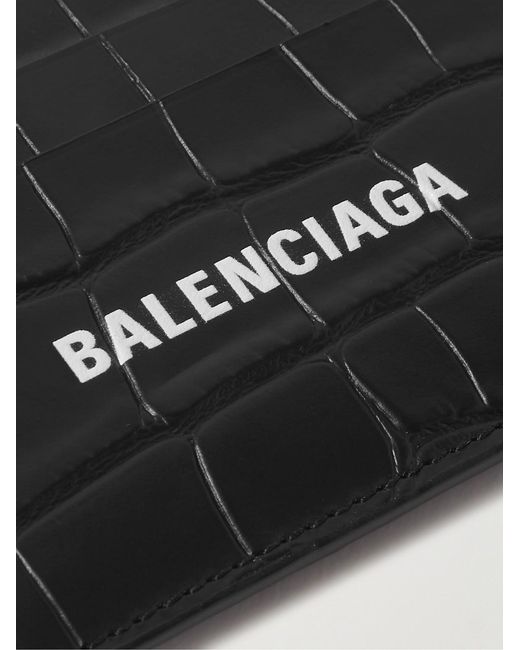 Balenciaga Black Leather Croc-Embossed Card Holder for men