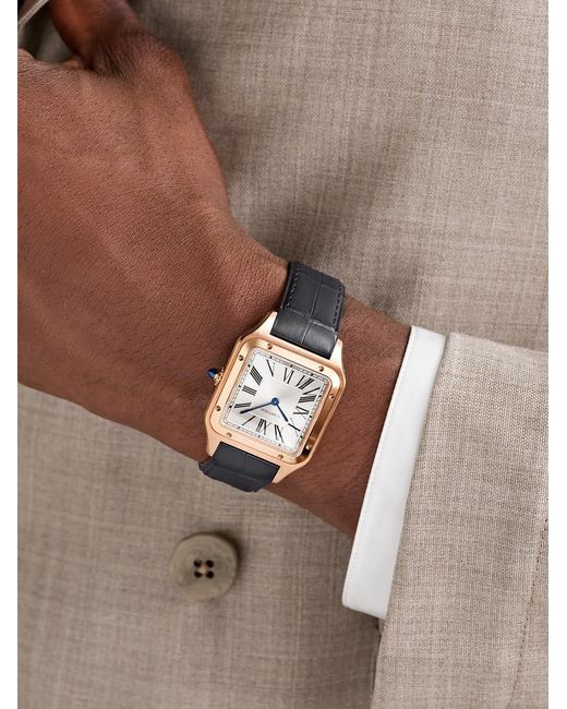 Cartier Black Santos-Dumont Large 18-Karat Rose Watch, Ref. Wgsa0116 for men