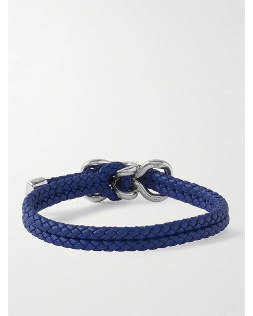 Bottega Veneta Blue Braided Leather And Sterling Bracelet for men