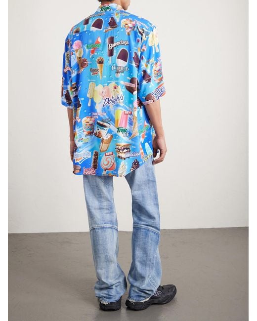 Balenciaga Blue Sweet Treat Minimal Oversized Printed Poplin Shirt for men