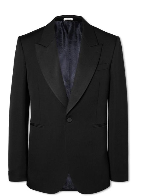 Alexander McQueen Black Silk-satin Trimmed Wool-twill Blazer for men