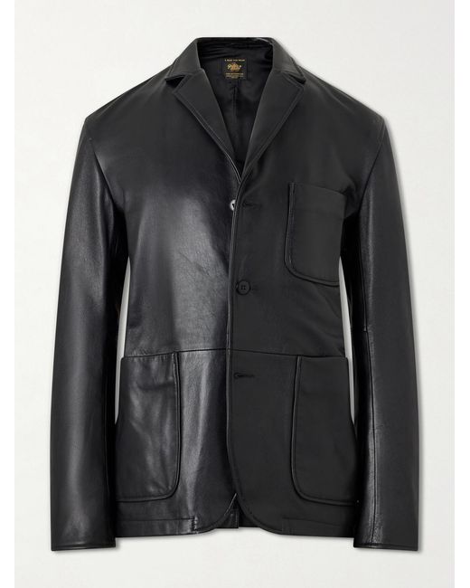 Golden Bear Black Notched Lapel Leather Blazer for men
