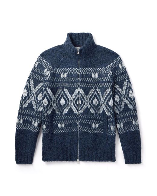 Brunello Cucinelli Blue Fair-Isle Jacquard-Knit Alpaca-Blend Zip-Up Cardigan for men