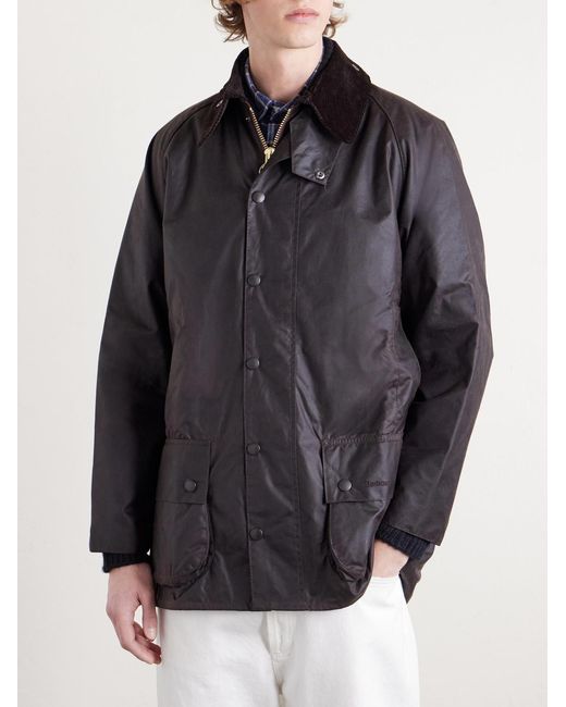 Barbour Gray Beaufort Corduroy-trimmed Waxed-cotton Jacket for men