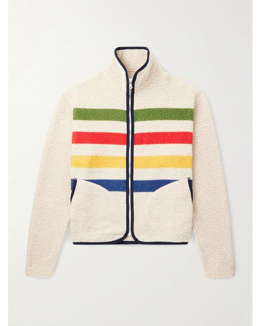 Drake's Natural Striped Wool-blend Fleece Jacket for men