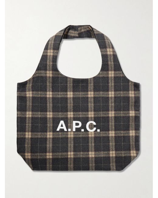 A.P.C. Black Tartan Wool-Blend Flannel Tote Bag for men