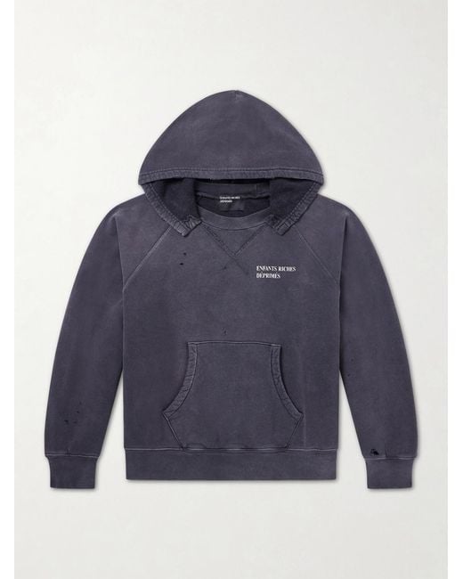Enfants Riches Deprimes Blue Cropped Logo-print Distressed Cotton-jersey Hoodie for men