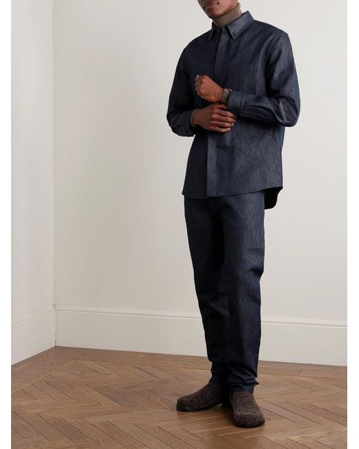 Gabriela Hearst Blue Cholul Button-Down Collar Cotton And Linen-Blend Chambray Shirt for men