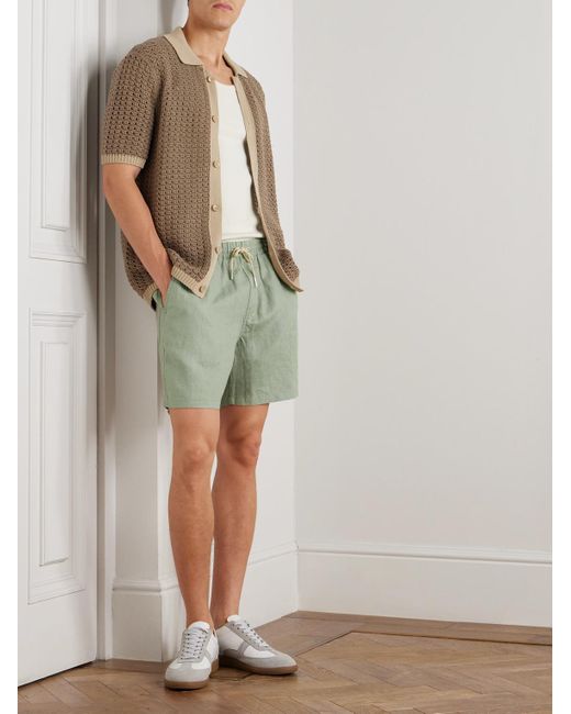 NN07 Green Gregor 1454 Straight-leg Linen Drawstring Shorts for men