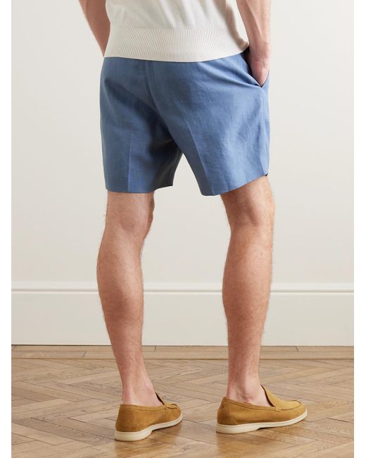 Loro Piana Blue Straight-Leg Pleated Linen Bermuda Shorts for men