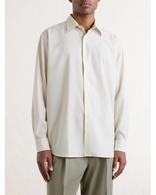 Auralee White Striped Wool-poplin Shirt for men