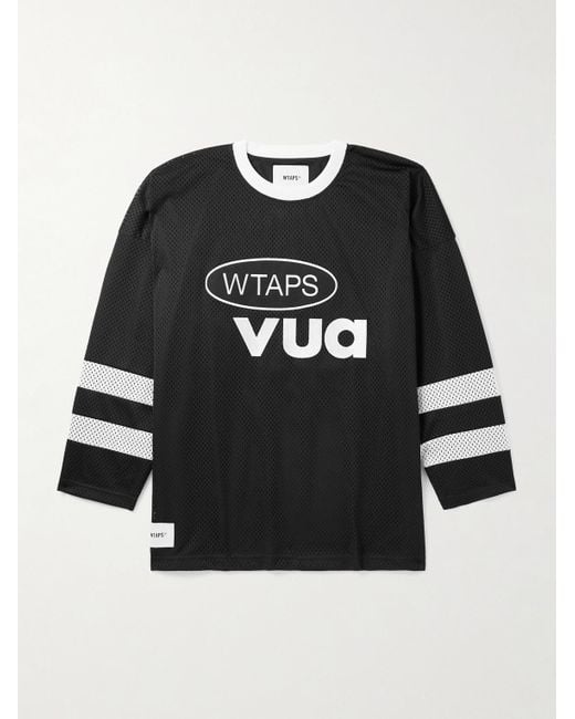 (w)taps Black Netminder Logo-Appliquéd Embroidered Mesh T-Shirt for men