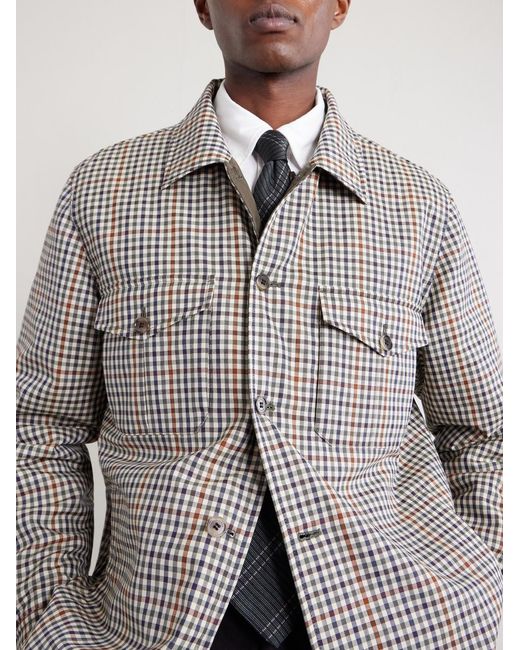 Dunhill Gray Reversible Padded Checked Wool Overshirt for men