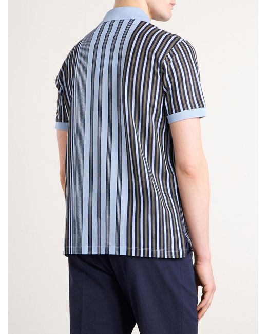 Paul Smith Blue Striped Knitted Cotton Polo Shirt for men