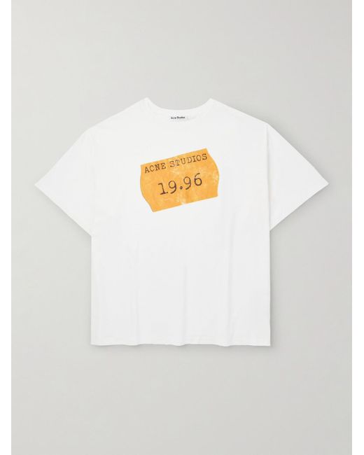 Acne White Oversized Logo-Print Cotton And Hemp-Blend Jersey T-Shirt for men