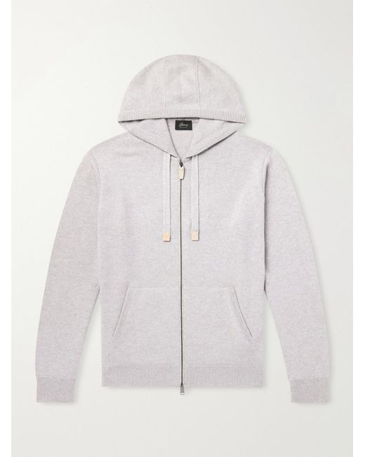 Brioni Gray Hooded Leather-trimmed Cashmere Zip-through Sweater for men