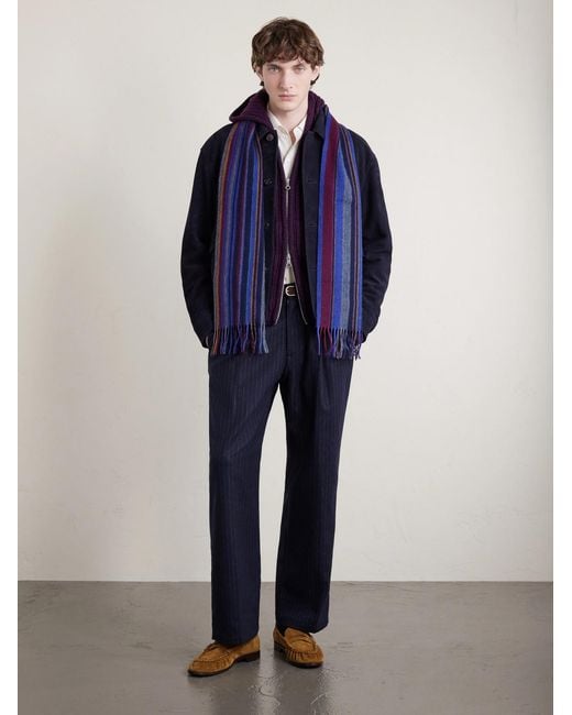 Fringed Striped Wool Scarf di Paul Smith in Blue da Uomo
