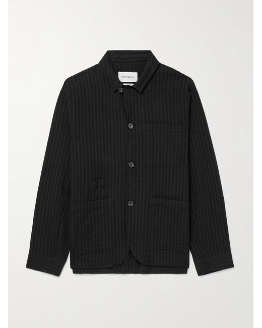 Oliver Spencer Black Bradwell Organic Cotton-Blend Seersucker Jacket for men