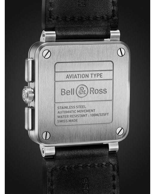 Bell & Ross Black Br 03 Automatic Chronograph 42Mm Stainless Steel And Leather Watch, Ref. No. Br0394-Blc-St/Sca for men