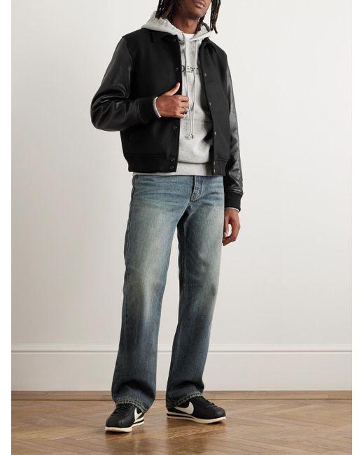 John Elliott Black Wool-blend And Leather Varsity Jacket for men