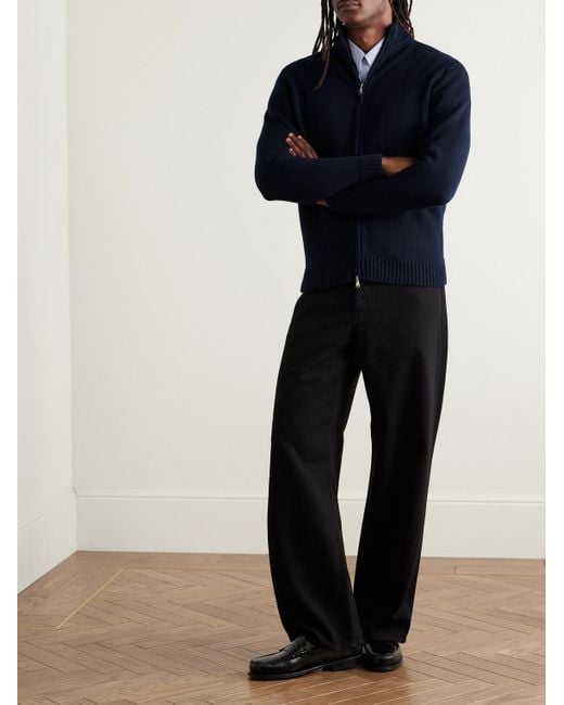 Inis Meáin Blue Wool And Linen-blend Zip-up Cardigan for men