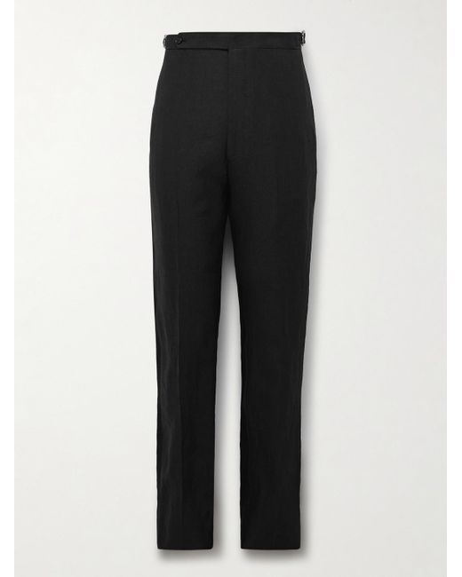 De Petrillo Black Slim-fit Linen Tuxedo Trousers for men