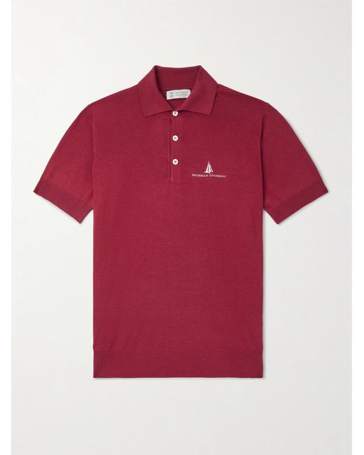 Brunello Cucinelli Schmal geschnittenes Polohemd aus einer Seiden-Baumwollwollmischung mit Logostickerei in Red für Herren
