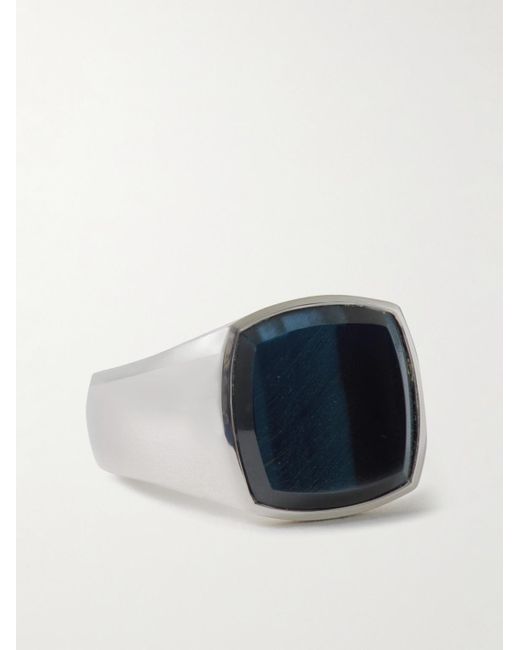 Tom Wood Blue Rhodium-plated Hawk Eye Signet Ring for men
