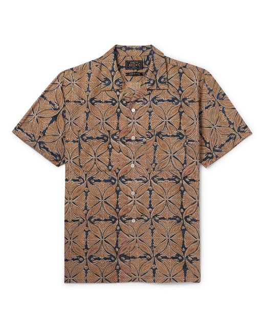 Beams Plus Brown Convertible-collar Printed Cotton-gauze Shirt for men