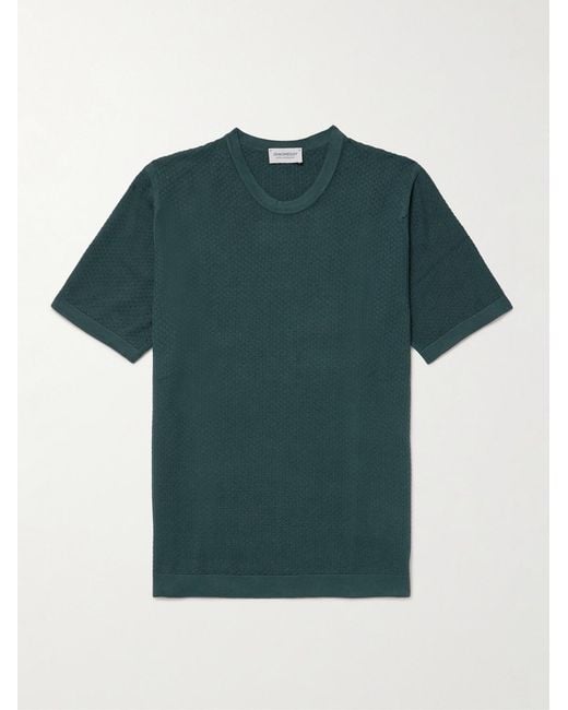 John Smedley Green Forrest Textured Sea Island Cotton T-Shirt for men