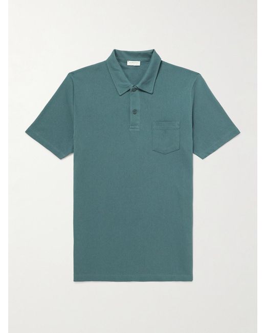 Sunspel Green Riviera Slim-Fit Cotton-Mesh Polo Shirt for men
