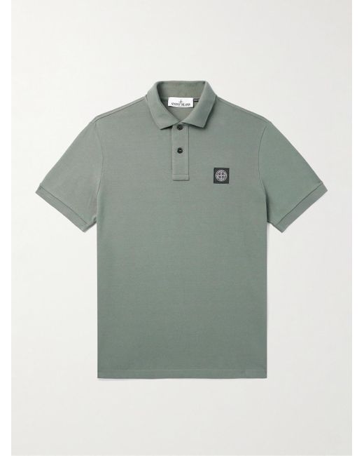 Stone Island Green Logo-appliquéd Cotton-blend Piqué Polo Shirt for men