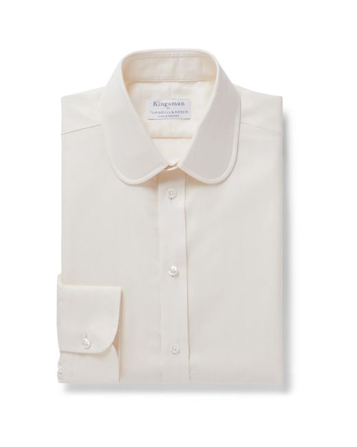 Kingsman White Turnbull & Asser Slim-fit Penny-collar Herringbone Cotton Shirt for men