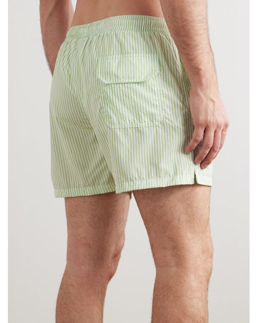 Thom Sweeney Green Straight-Leg Mid-Length Striped Swim Shorts for men