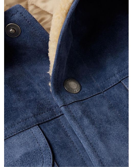 Tom Ford Blue Shearling-trimmed Suede Jacket for men
